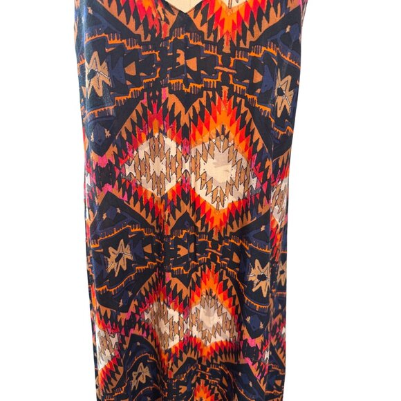 Zara Large Bohemian Beach Maxi Dress Deep V-Neck Aztec Print Tie-Back Sleeveless - Picture 10 of 12